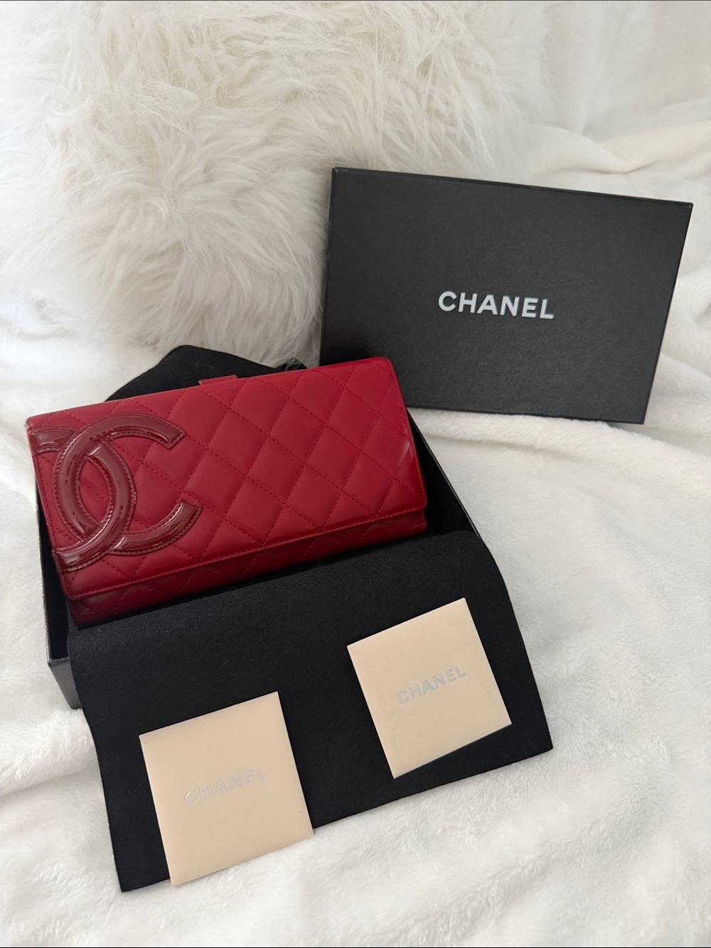 CHANEL Cambon Ligne Red Quilted Large CC Wallet